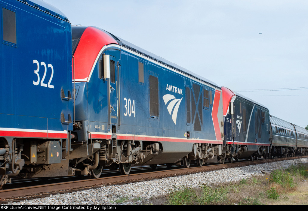 AMTK 304 is second out on today's southbound Silver Meteor 